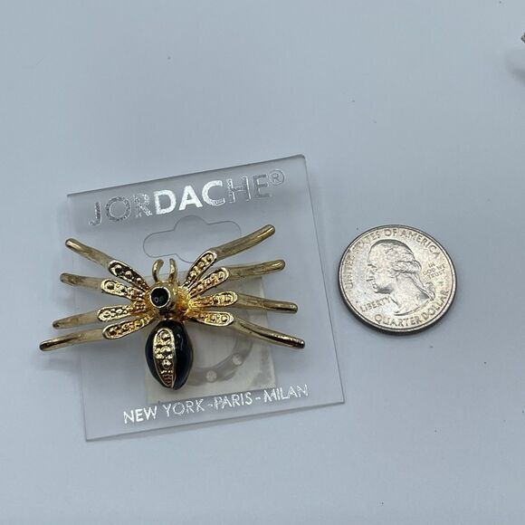 Vintage Jordache Gold Tone Black Enamel Spider Brooch Pin Statement Classic - Picture 4 of 4
